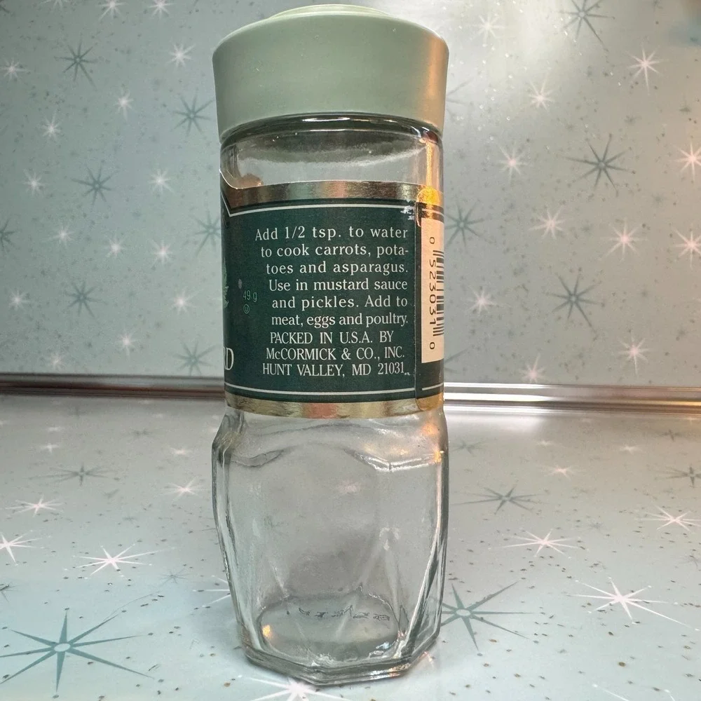 Vintage McCormick Ground Mustard Jar Green Label Glass Spice Bottle Cottagecore